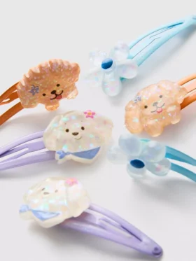 6-pack haarclips met hond-bedeltje en kliksluiting