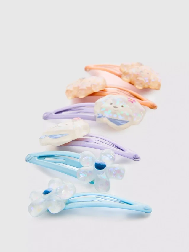6-pack haarclips met hond-bedeltje en kliksluiting