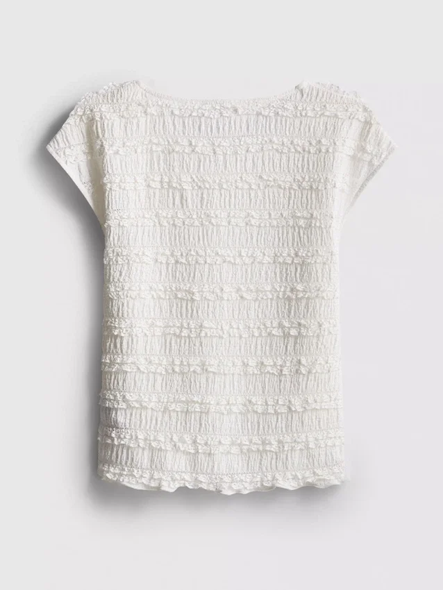 7-15 jaar | Blouse met gekreukelde kapmouwtjes en kanten rand