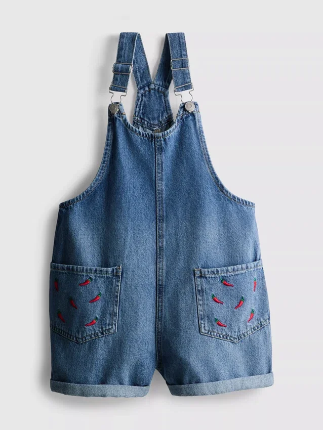 7-15 jaar | geborduurde denim tuinbroek