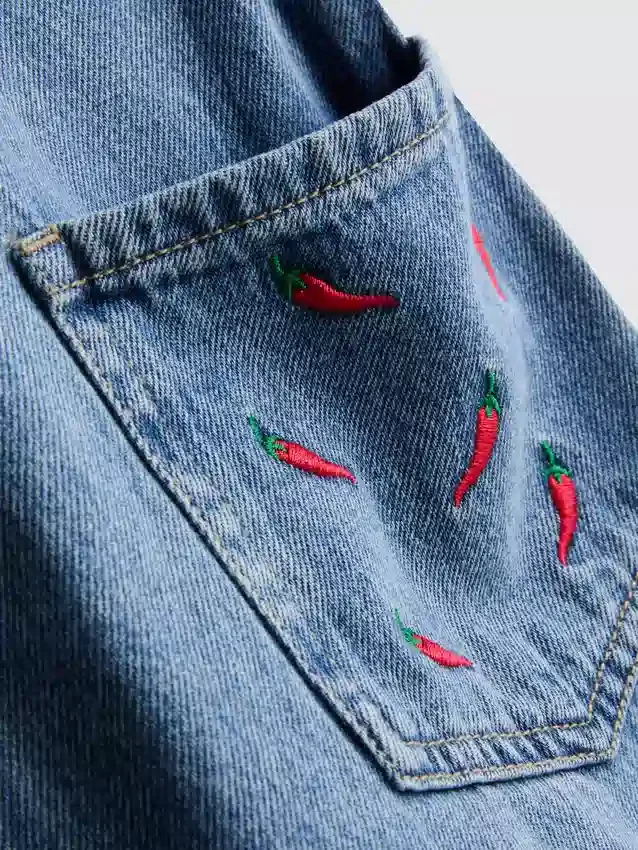 7-15 jaar | geborduurde denim tuinbroek