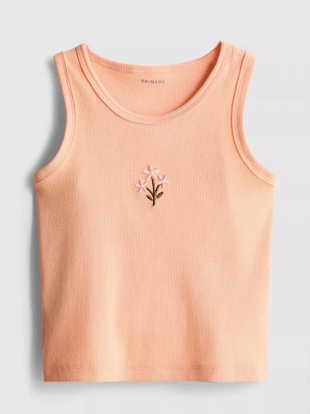 7-15 jaar | geborduurde geribde tanktop