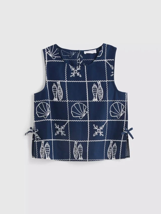 7-15 jaar | geborduurde mouwloze blouse