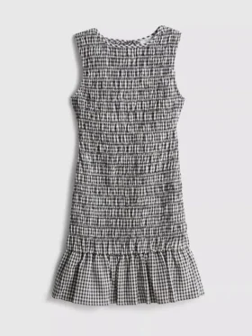 7-15 jaar | gerimpelde mouwloze jurk met gingham-patroon