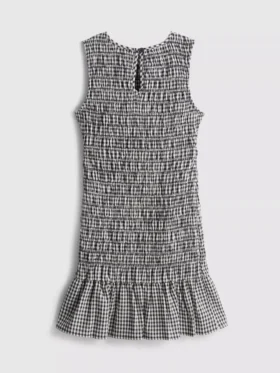 7-15 jaar | gerimpelde mouwloze jurk met gingham-patroon