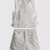 7-15 jaar | gestreepte denim set met mouwloze top en Shorts