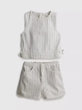 7-15 jaar | gestreepte denim set met mouwloze top en Shorts
