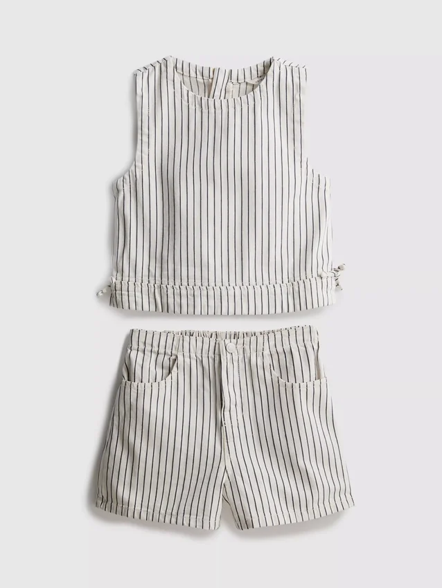 7-15 jaar | gestreepte denim set met mouwloze top en Shorts