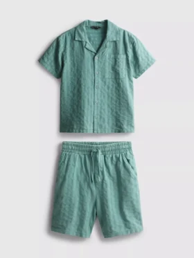 7-15 jaar | set bestaande uit een gestructureerd overhemd met korte mouwen en knopen en een korte broek
