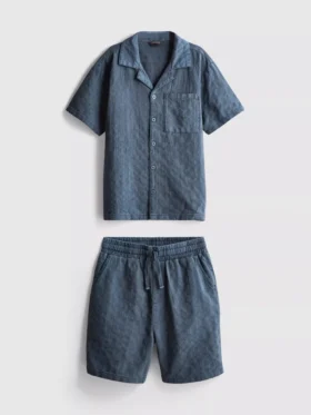 7-15 jaar | set bestaande uit een gestructureerd overhemd met korte mouwen en knopen en een korte broek