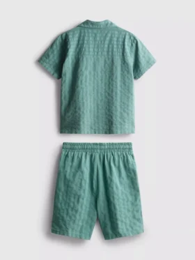 7-15 jaar | set bestaande uit een gestructureerd overhemd met korte mouwen en knopen en een korte broek