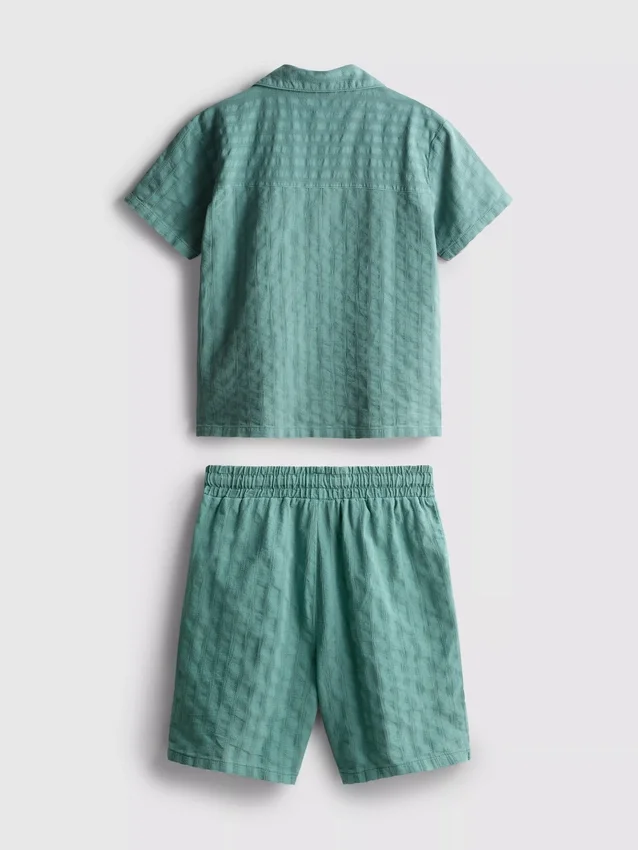7-15 jaar | set bestaande uit een gestructureerd overhemd met korte mouwen en knopen en een korte broek