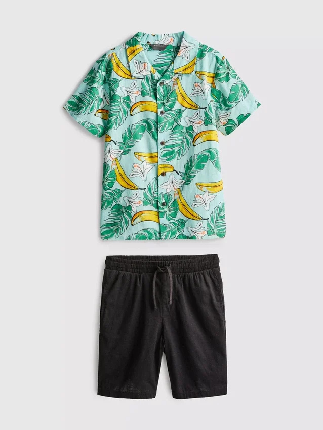 7-15 jaar | set met bedrukt overhemd en Shorts