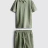 7-15 jaar | set van een poloshirt met textuur en een korte broek