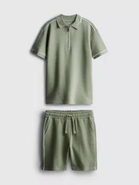 7-15 jaar | set van een poloshirt met textuur en een korte broek