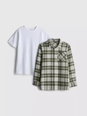 7-15 jaar | set van T-shirt en geruit overhemd