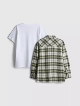 7-15 jaar | set van T-shirt en geruit overhemd