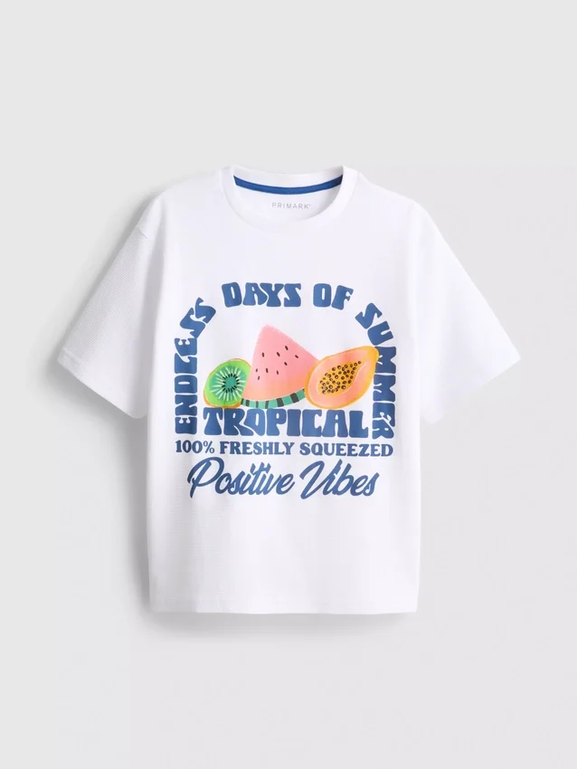 7-15 jaar | T-shirt met fruitprint en textuur