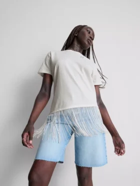 Asymmetrisch T-shirt met franjes van katoen