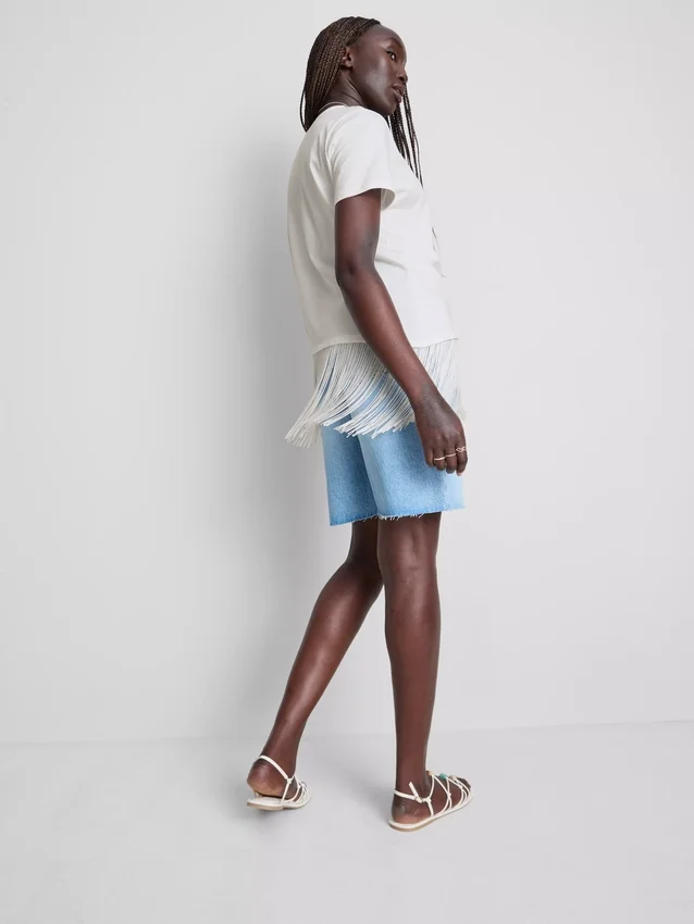 Asymmetrisch T-shirt met franjes van katoen