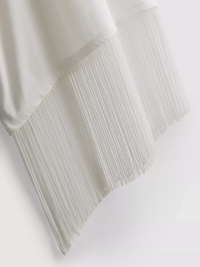 Asymmetrisch T-shirt met franjes van katoen