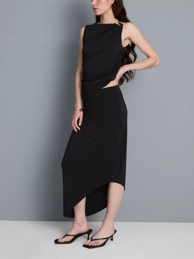 Asymmetrische midi-rok van jersey