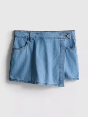 Asymmetrische wikkelrok van katoenen denim