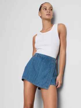 Asymmetrische wikkelrok van katoenen denim