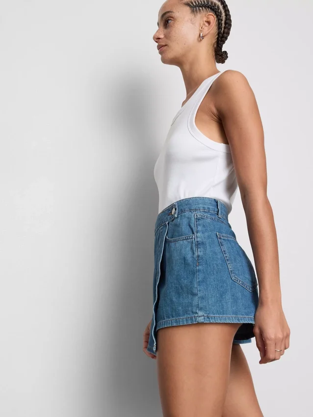 Asymmetrische wikkelrok van katoenen denim