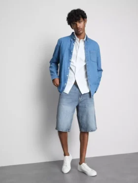 Baggy denimshort met middelhoge taille
