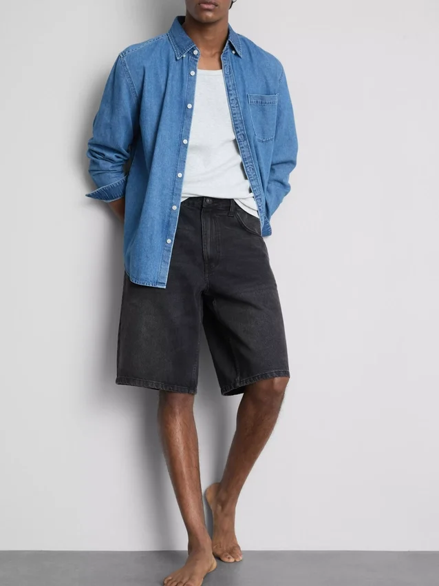 Baggy denimshort met middelhoge taille