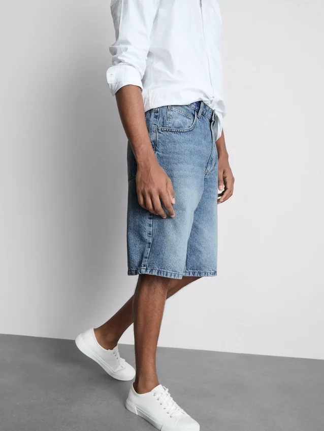 Baggy denimshort met middelhoge taille