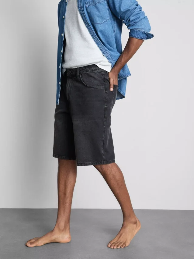 Baggy denimshort met middelhoge taille