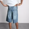 Baggy denimshort met middelhoge taille