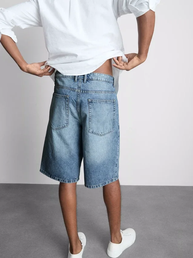 Baggy denimshort met middelhoge taille