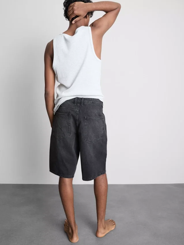 Baggy denimshort met middelhoge taille