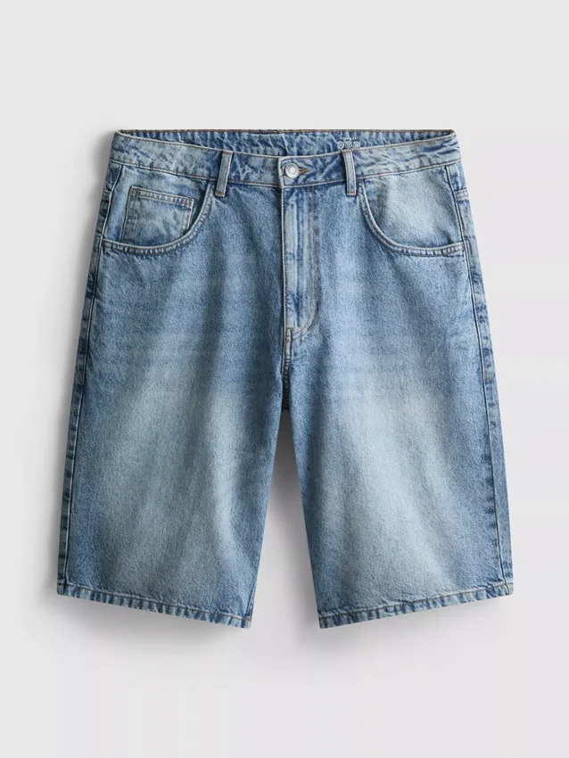 Baggy denimshort met middelhoge taille