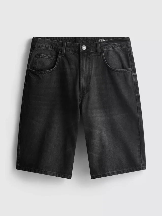 Baggy denimshort met middelhoge taille