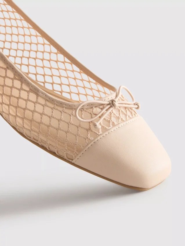 Balletpumps van mesh met vierkante neus