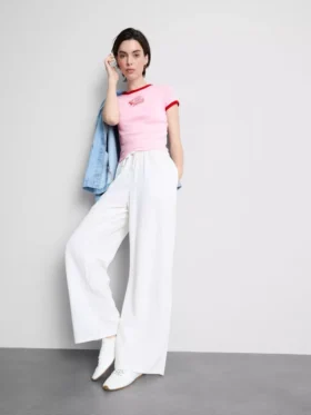Bedrukt katoenen baby-T-shirt met ringer-rand