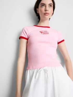 Bedrukt katoenen baby-T-shirt met ringer-rand