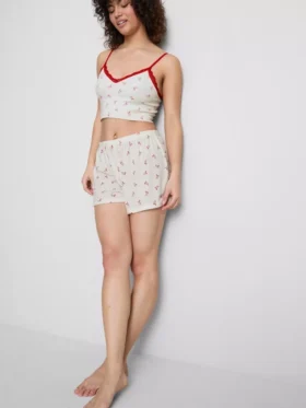 Bedrukte geribbelde shorts voor pyjama’s