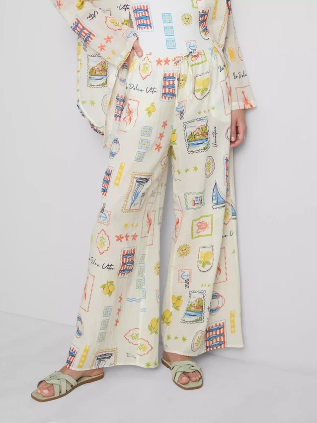 Bedrukte strandbroek met wijde pijpen