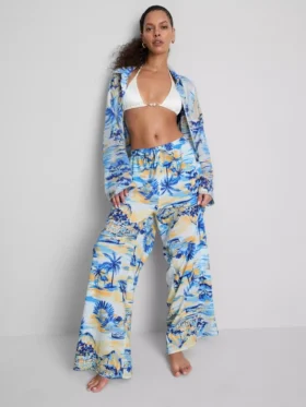 Bedrukte strandbroek met wijde pijpen