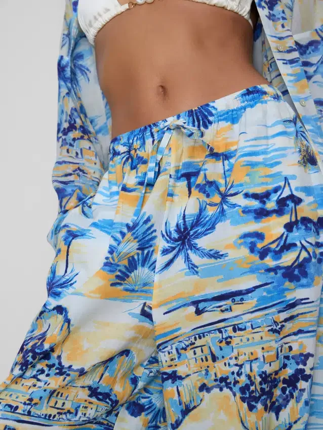 Bedrukte strandbroek met wijde pijpen