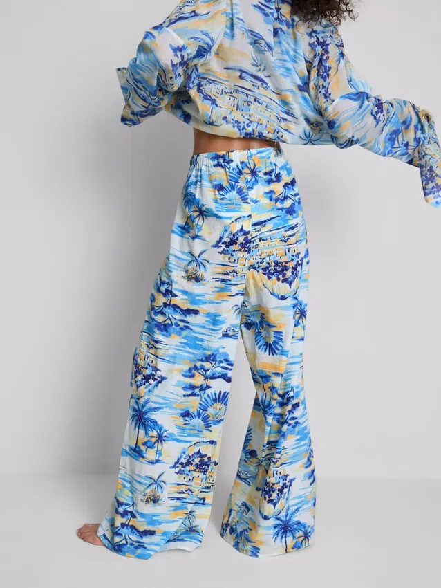 Bedrukte strandbroek met wijde pijpen