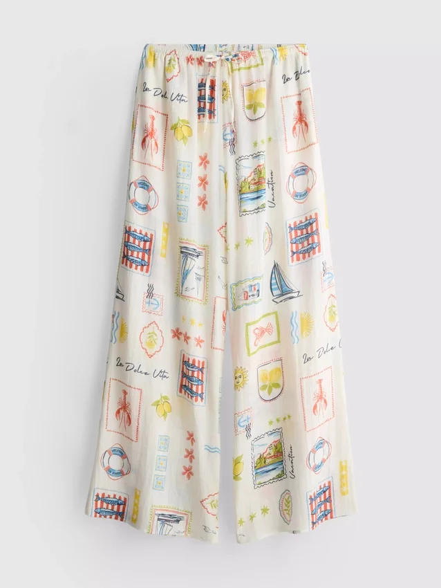 Bedrukte strandbroek met wijde pijpen