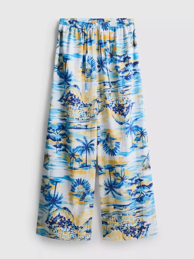 Bedrukte strandbroek met wijde pijpen