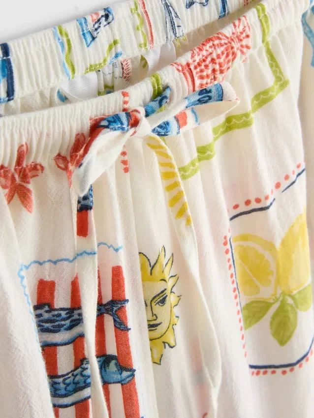 Bedrukte strandbroek met wijde pijpen