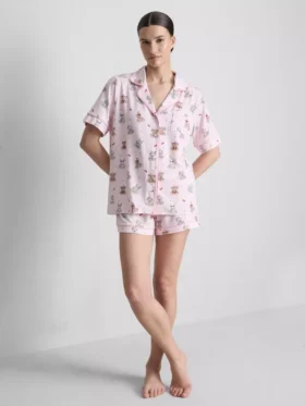 Bedrukte teddy boyfriend shorty-pyjama's